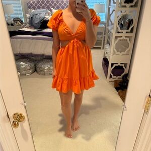 Vibrant Orange Cutout Mini Dress